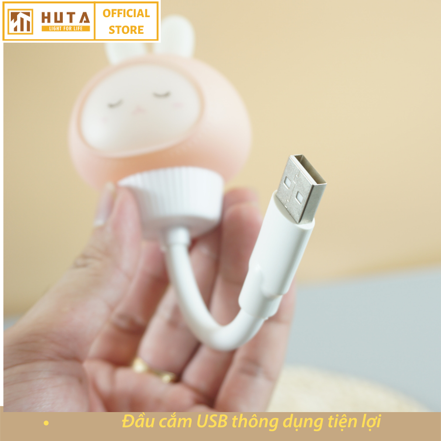 Đèn Ngủ Mini Cho Bé HUTA Hình Thú Cute Chú Thỏ Dễ Thương, Cắm Điện Đầu USB, Uốn Dẻo Nhỏ Gọn Tiện Lợi, Trang Trí Phòng Ngủ, Đèn Vàng