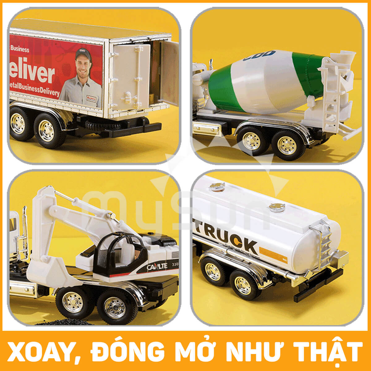 Mô hình xe ben, máy xúc múc đất, ô tô container chở hàng đồ chơi trẻ em cỡ lớn 6 bánh cho bé MySun