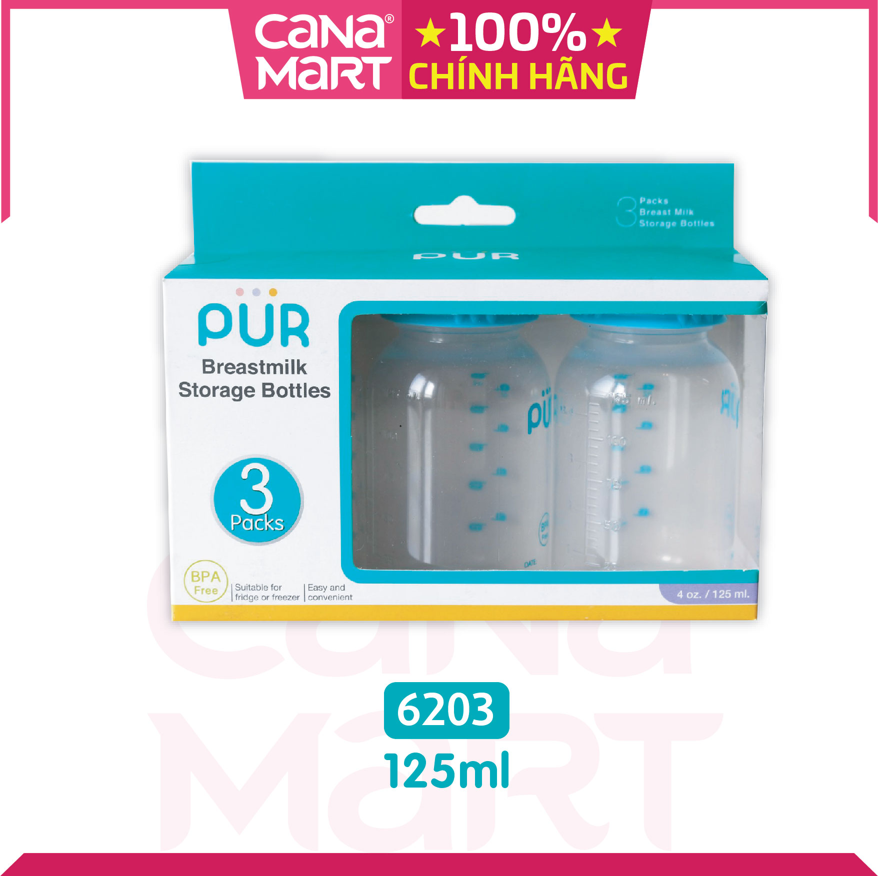 Bộ 3 bình trữ sữa Pur 125ml
