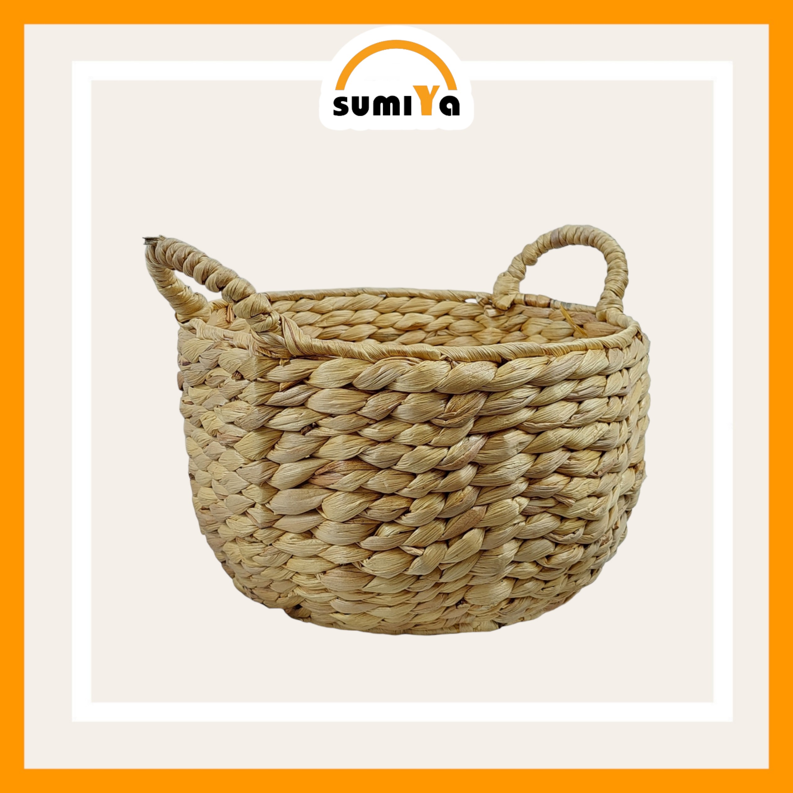 Giỏ lục bình tròn đan hạt gạo có quai đựng đồ dùng quần áo