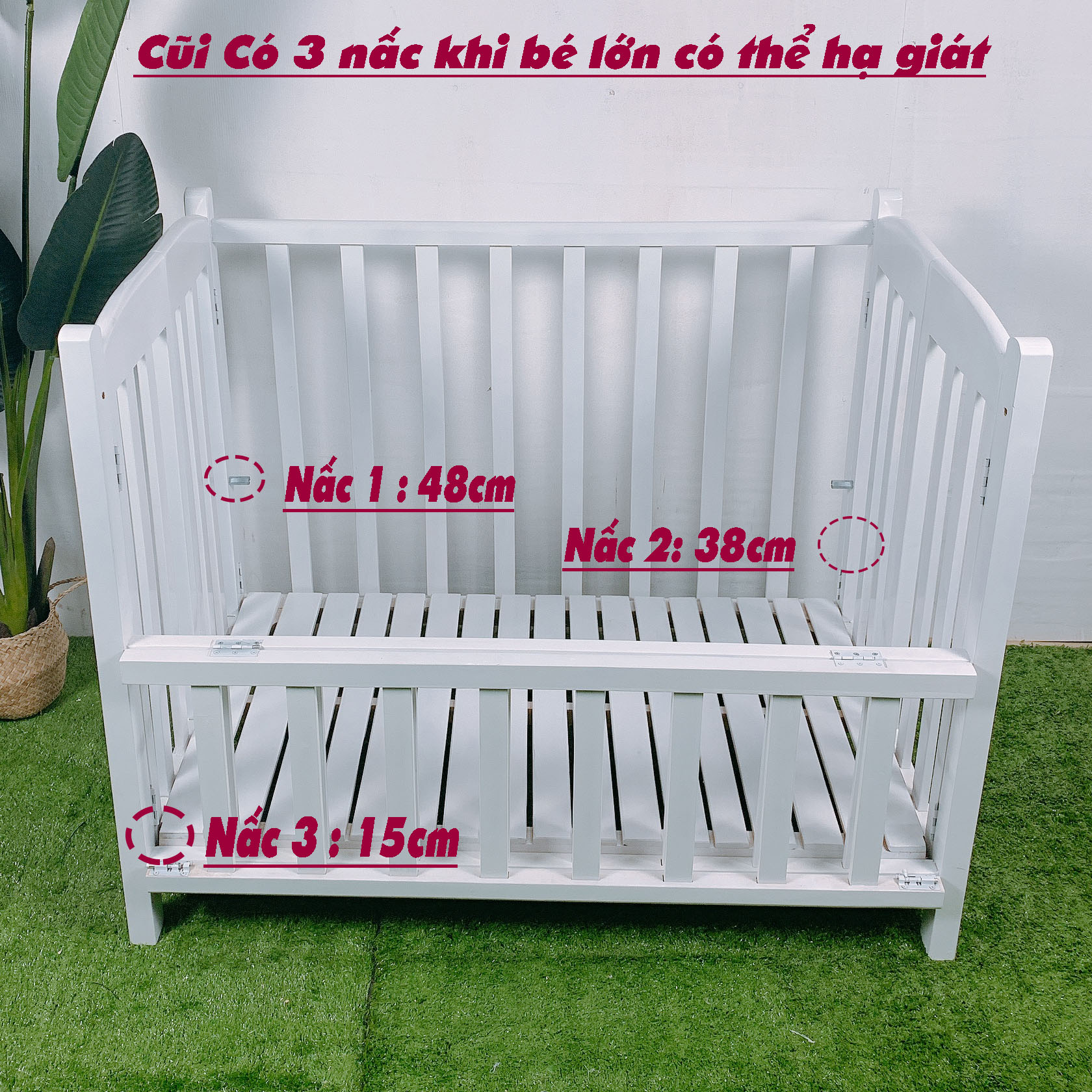 Giường cũi màu trắng tất cao cấp cho bé - 70x110x90