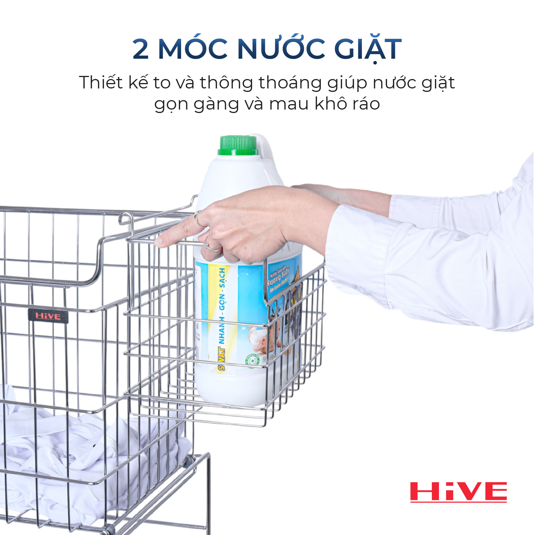 Kệ (Giỏ) Đựng Đồ, Chia Quần Áo Phòng Giặt HiVE 2 tầng inox 304 cao cấp có bánh xe