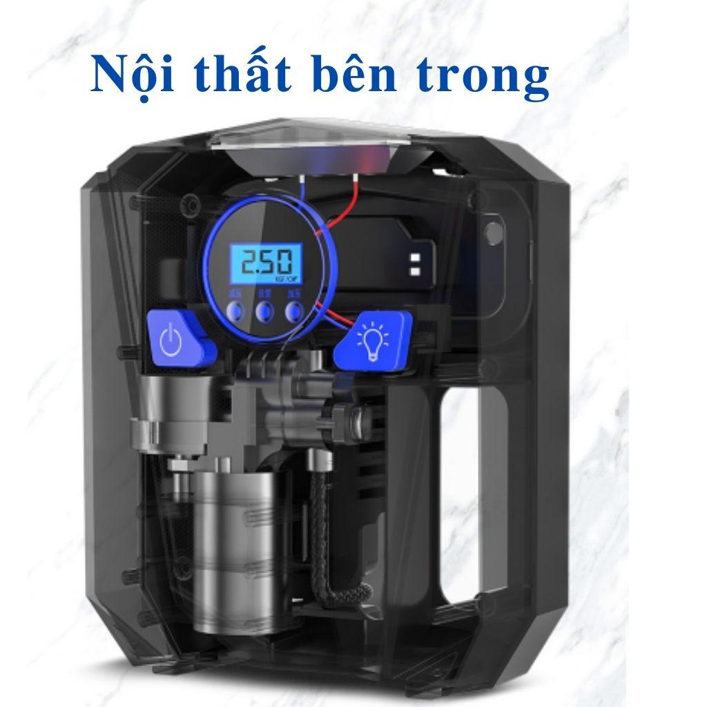 Bơm lốp ô tô xe máy tự ngắt, bơm lốp ô tô xe hơi AIKESI có đèn pin siêu sáng
