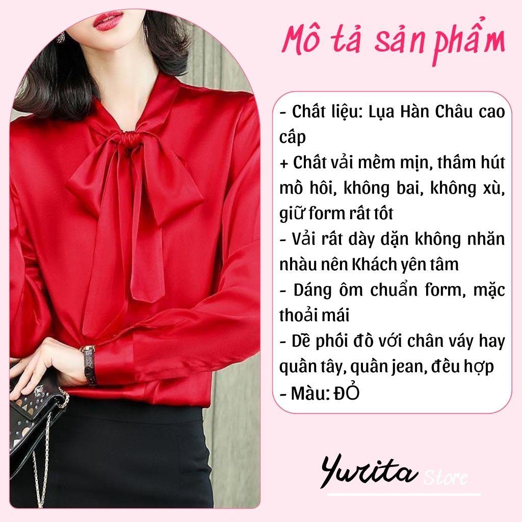 Áo Sơ Mi Kiểu Công Sở Đẹp YURITA Tay Dài Cổ Thắt Nơ Màu Đỏ Chất Lụa Cao Cấp From Rộng Hàn Quốc Ulzzang Vintage A1D