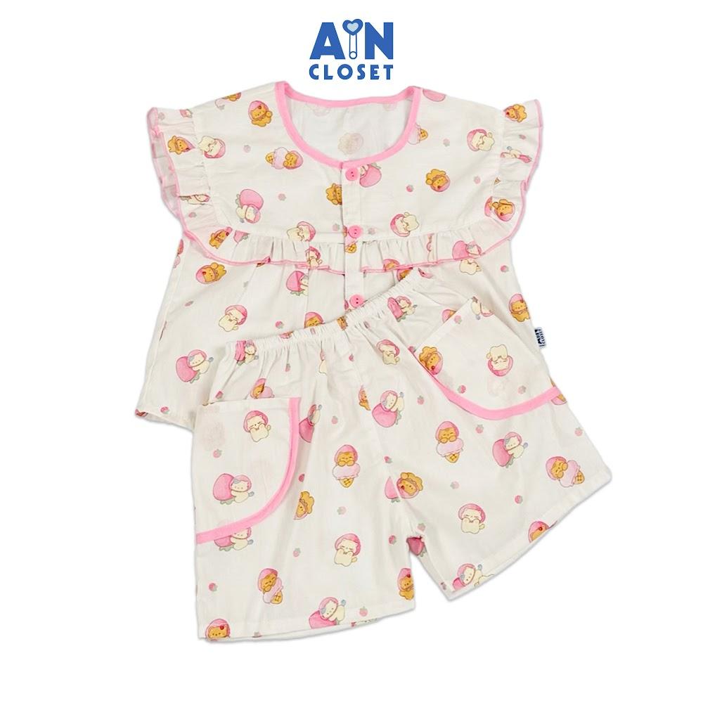 Bộ quần áo Ngắn bé gái họa tiết Bé Mèo Hồng Cotton - AICDBG4SJXSQ - AIN Closet