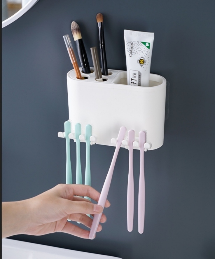 Kệ đựng bàn chải kem đánh răng EC3 - kèm 02 cốc lúa mạch dính tường tiện dụng