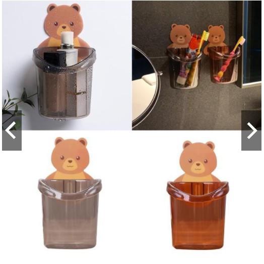 Cốc gấu dán tường để bàn chải đánh răng hình gấu có lỗ thoát nước tiện lợi