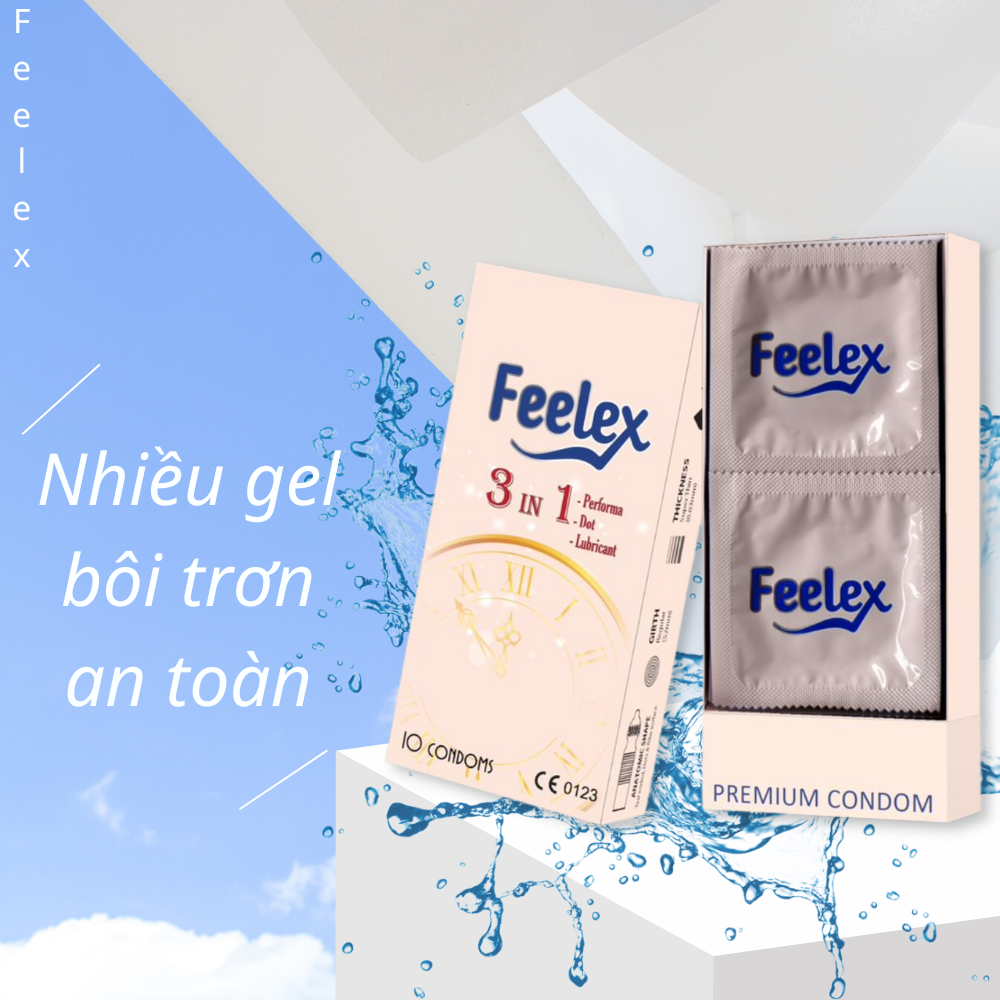 Bao cao su OZO Feelex 3in1 gân gai, nhiều gel bôi trơn, kéo dài thời gian quan hệ