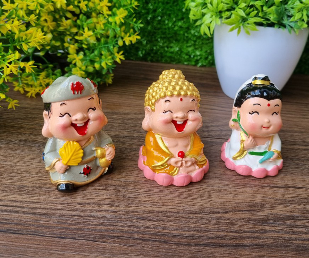 Bộ 03 tượng Phật Tổ - Quan Âm - Tế Công size 6cm
