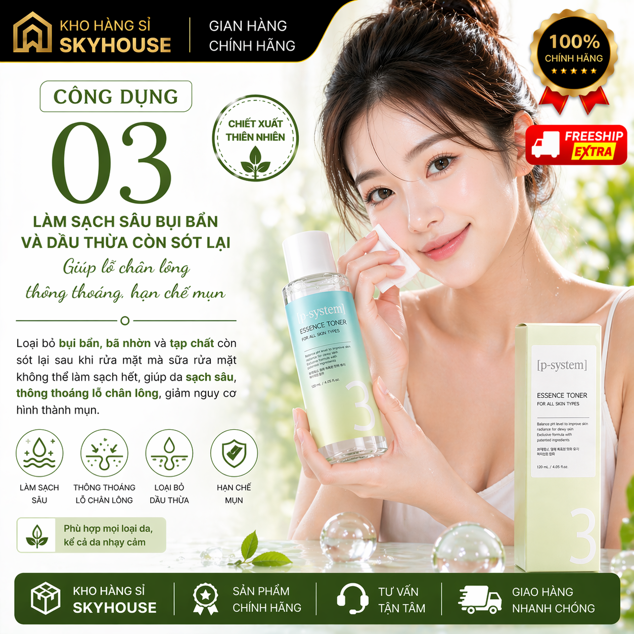 Tinh chất cân bằng dưỡng trắng da  ESSENCE TONER DAMODE 120ml tinh chất cấp ẩm dịu nhẹ chính hãng