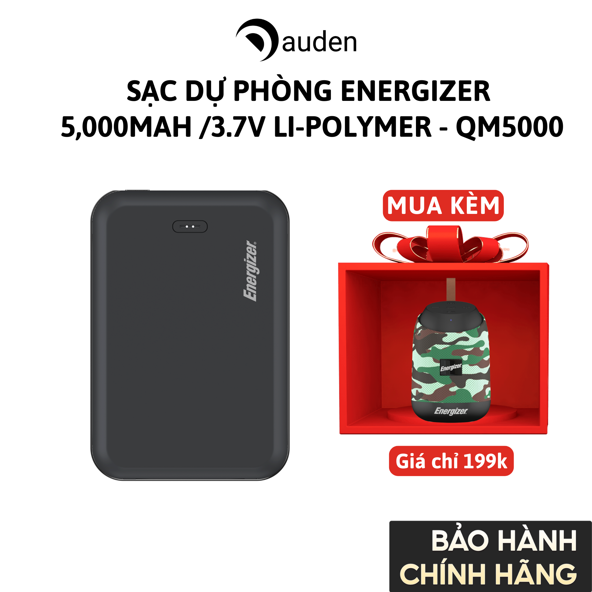 Sạc dự phòng Energizer 5,000mAh /3.7V Li-Polymer QM5000 - Hàng chính hãng bảo hành 2 năm 1 đổi 1