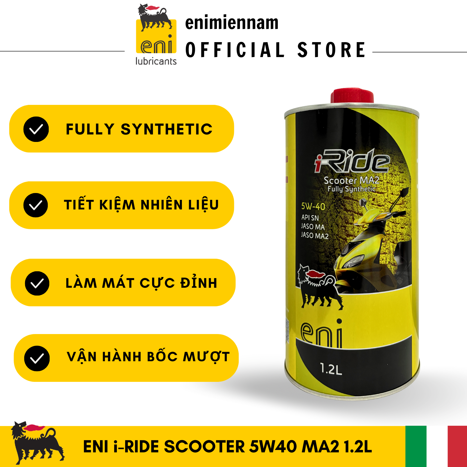 (HCM) Nhớt Eni I-Ride Scooter MA2 5W40 full tổng hợp 1.2L