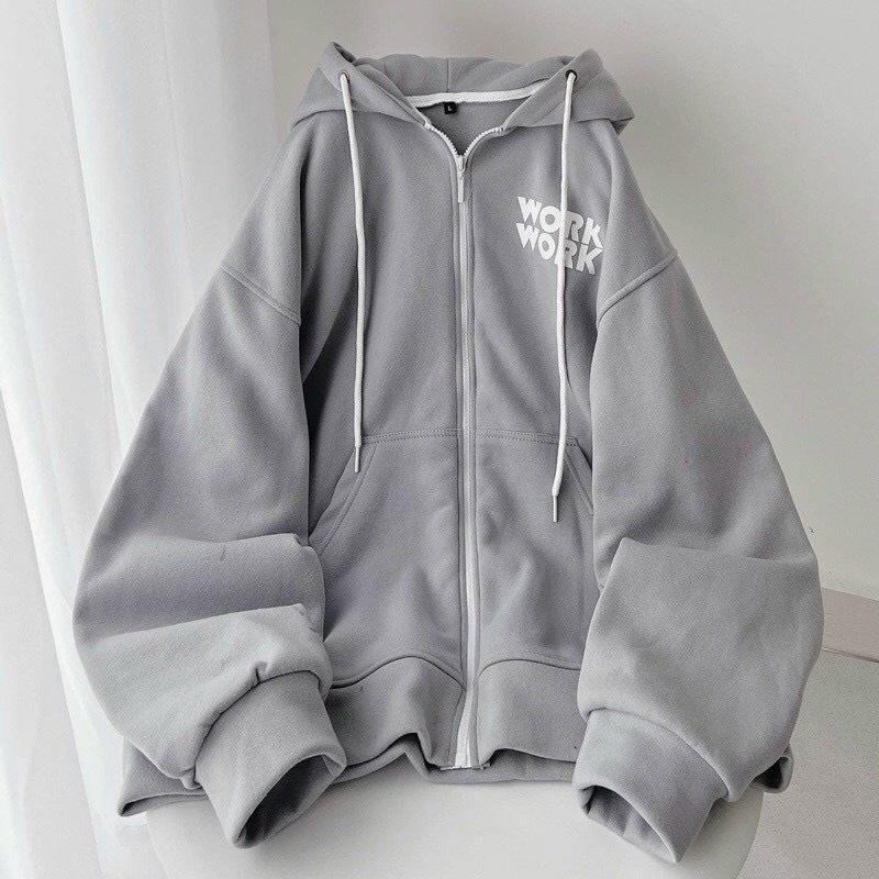 Áo khoác Hoodie nữ zip dây kéo in chữ Work chất nỉ ngoại dày mịn cao cấp phá cách việt KTP357