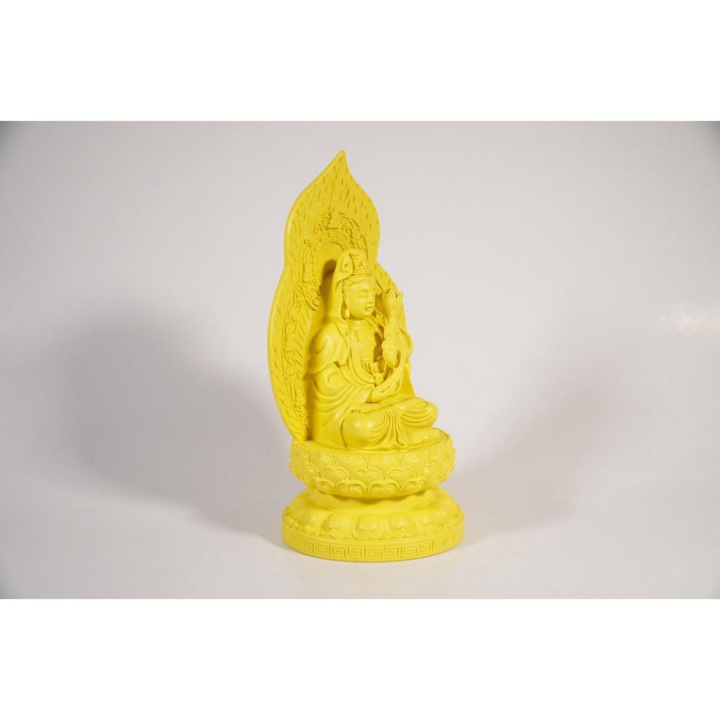 Tượng Phật Đại Thế Chí Bồ Tát để xe ô tô vàng đất lá bồ đề hào quang - Cao 19cm ngồi