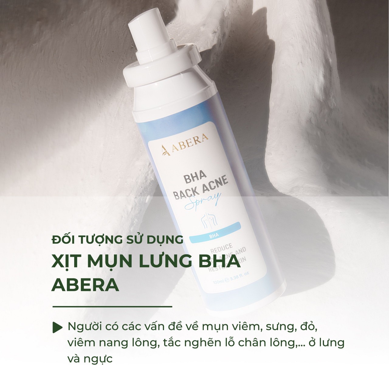 Xịt Mụn Lưng Abera BHA 100ML - Giảm Mụn, Mờ Thâm, Ngừa Mụn Cơ Thể,  Viêm Nang Lông, Dưỡng Sáng Da