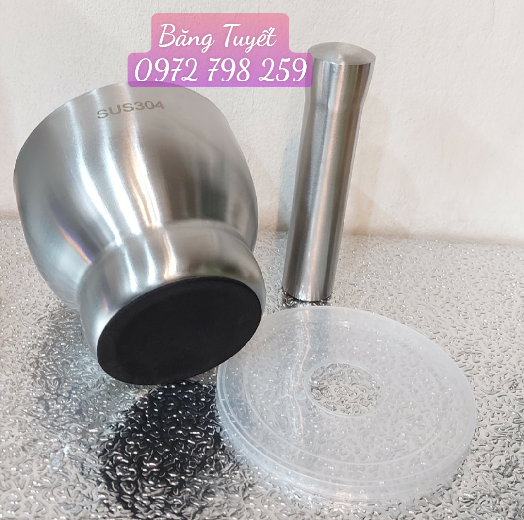 BỘ CỐI CHÀY INOX SUS 304 BẦU CÓ NẮP CAO CẤP .Dụng cụ nhà bếp cối chày inox có nắp chống bắn đế trống trơn chượt đa năng giã nhiễn các loại tỏi ớt tiêu riềng sả