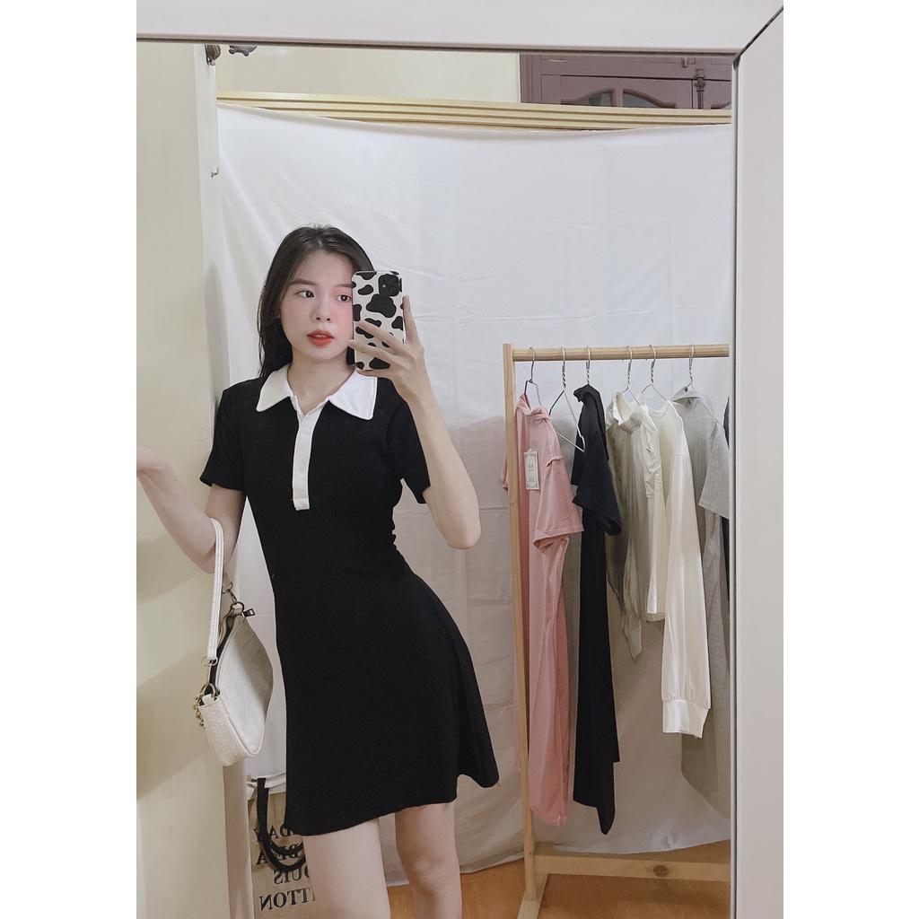 Váy Polo Nữ Đen Dáng Ôm Váy Nữ Ngắn Body Chân Váy Chữ A Len Tăm