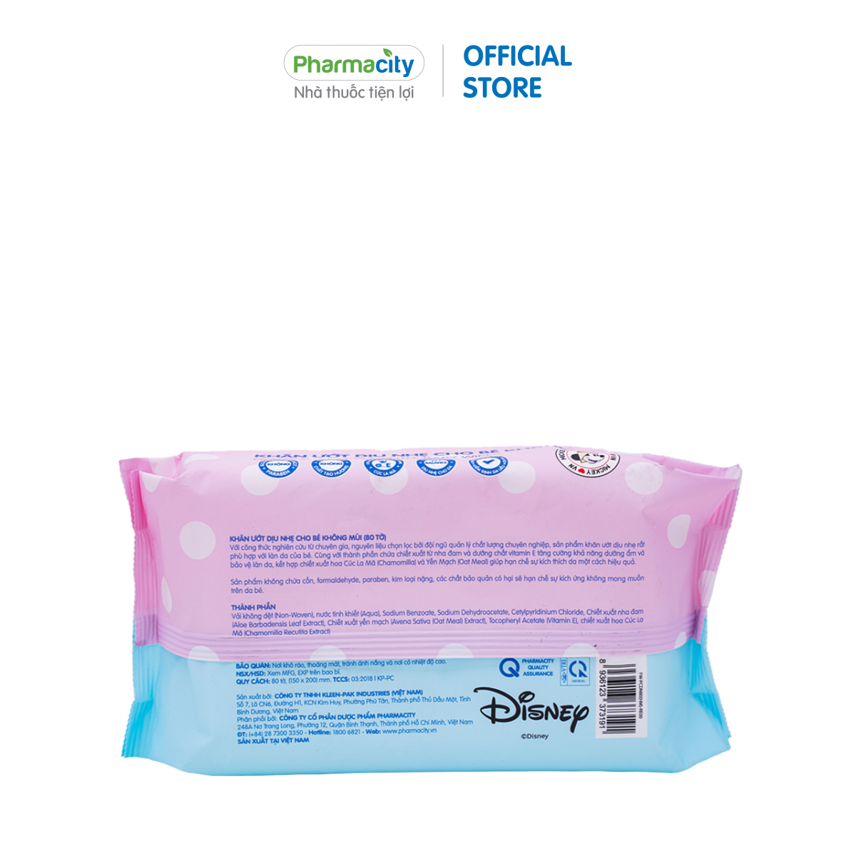 Khăn ướt cho bé Pharmacity Mickey Go Vietnam dịu nhẹ, không mùi (Gói 80 tờ)