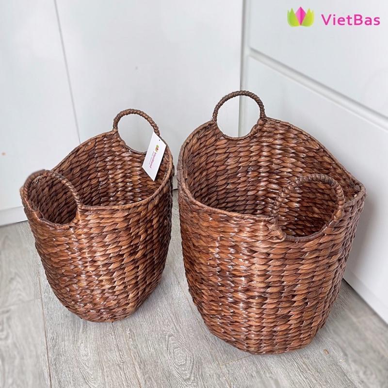 Giỏ lục bình màu nâu VIETBAS có quai MAU03