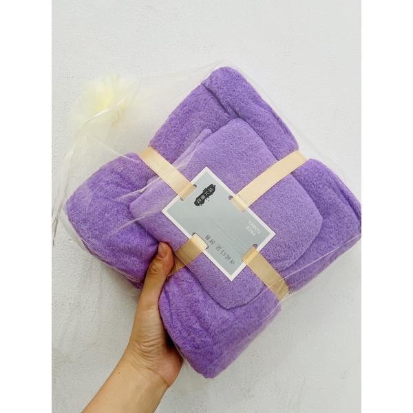 Set 2 Khăn Tắm Lông Cừu Xuất Hàn Cỡ Lớn Siêu Mềm Mịn Thấm Hút Nước