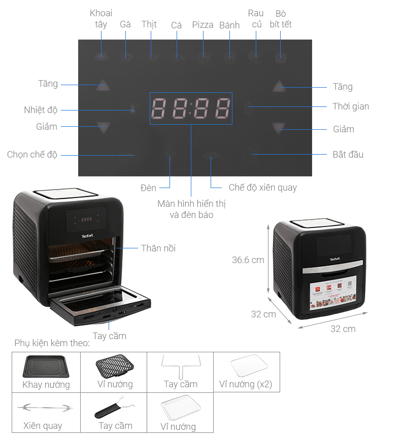 Nồi chiên không dầu Tefal 9 trong 1 Easy fry Oven &amp; Grill FW501815 Hàng Chính Hãng