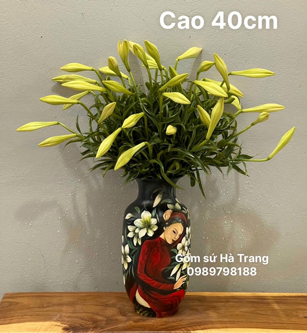 Lọ hoa gốm sứ Bát Tràng cao cấp vẽ 3D cao 40cm