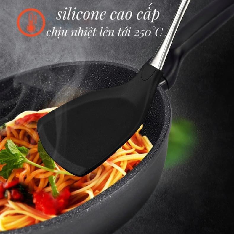Bộ 3 muỗng xào nấu Silicon chịu nhiệt + Inox