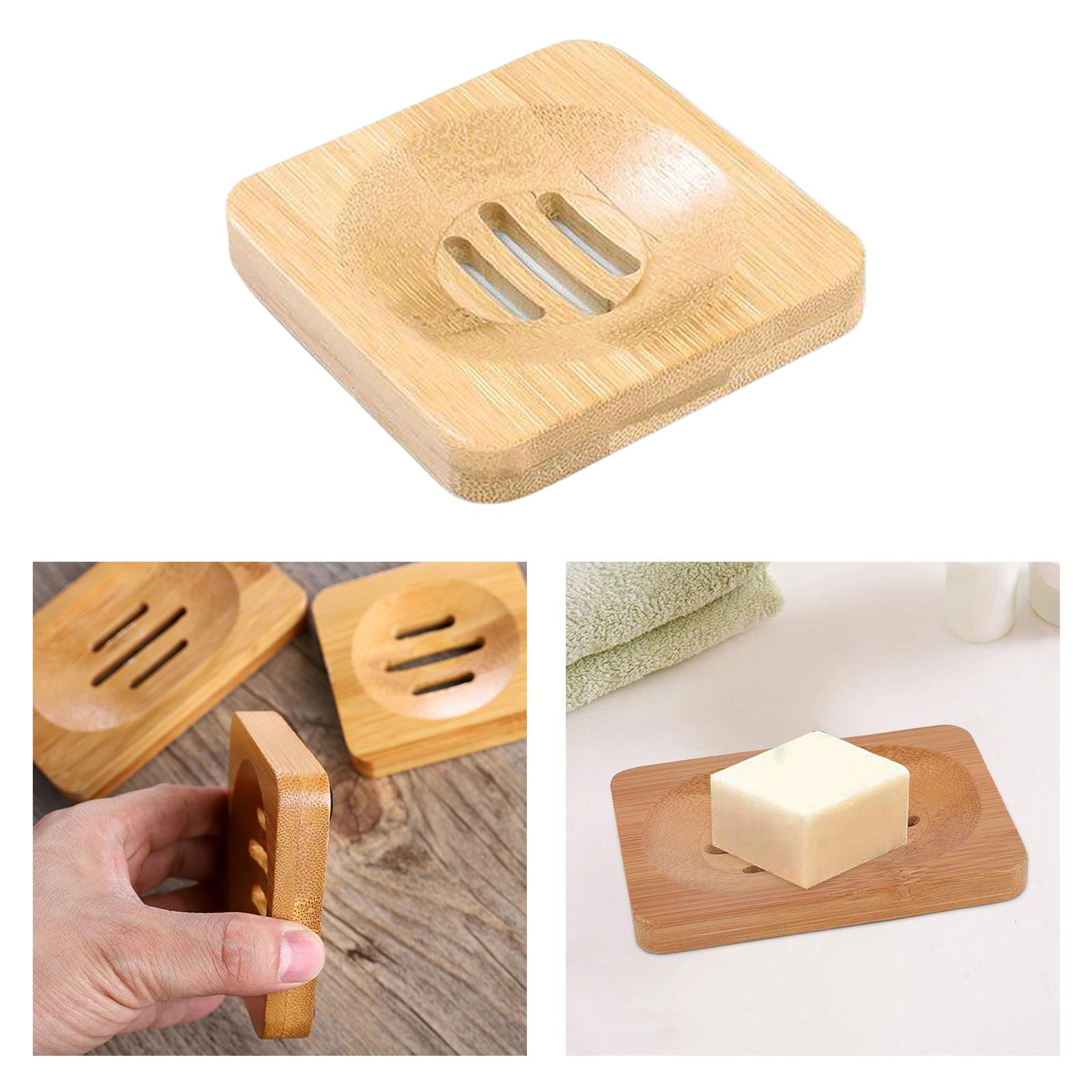 Soap Rack Tray Soap Holder Bamboo Dish Plate for Bath Kitchen Square