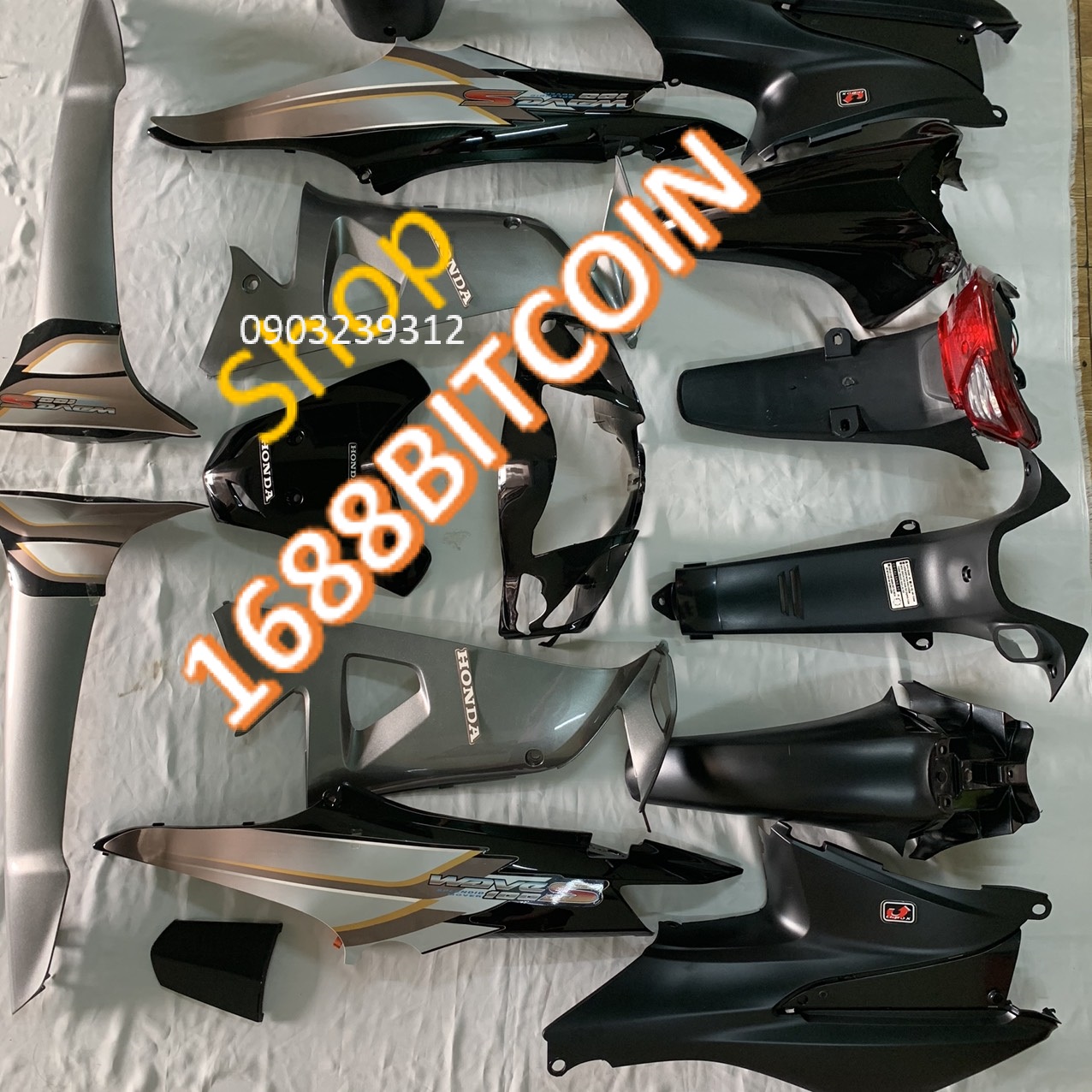 Fuil dàn áo dành cho xe Wave S100 - Wave Anpha - Wave RS 2008 -wave 50cc -wave 100 đời 2006 đến 2016 màu Đen Ghi - Nhựa trắng ABS cao cấp