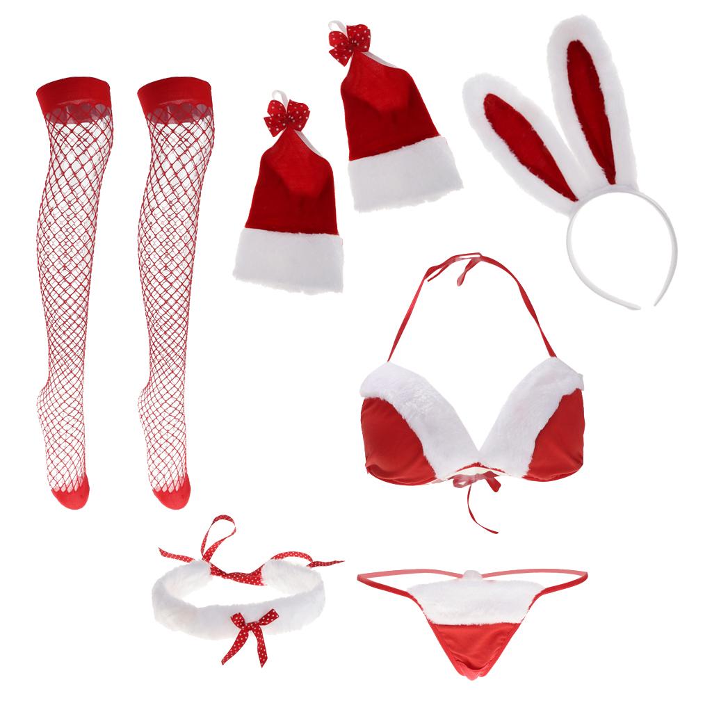 Womens Bunny Lingerie Christmas Santa Cospaly Babydoll Underwear Sleepwear