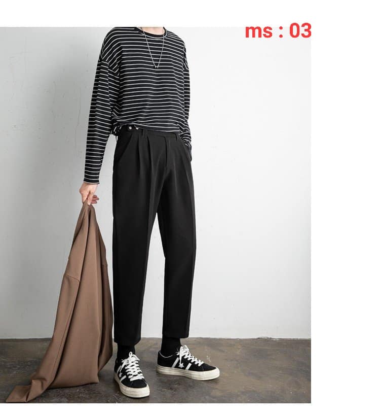 Quần Baggy Nam Tây Âu Vải Kaki Ống Côn Dáng Suông Nút Giữa Lưng Chun 1 Bên Co Giãn Dễ Mặc