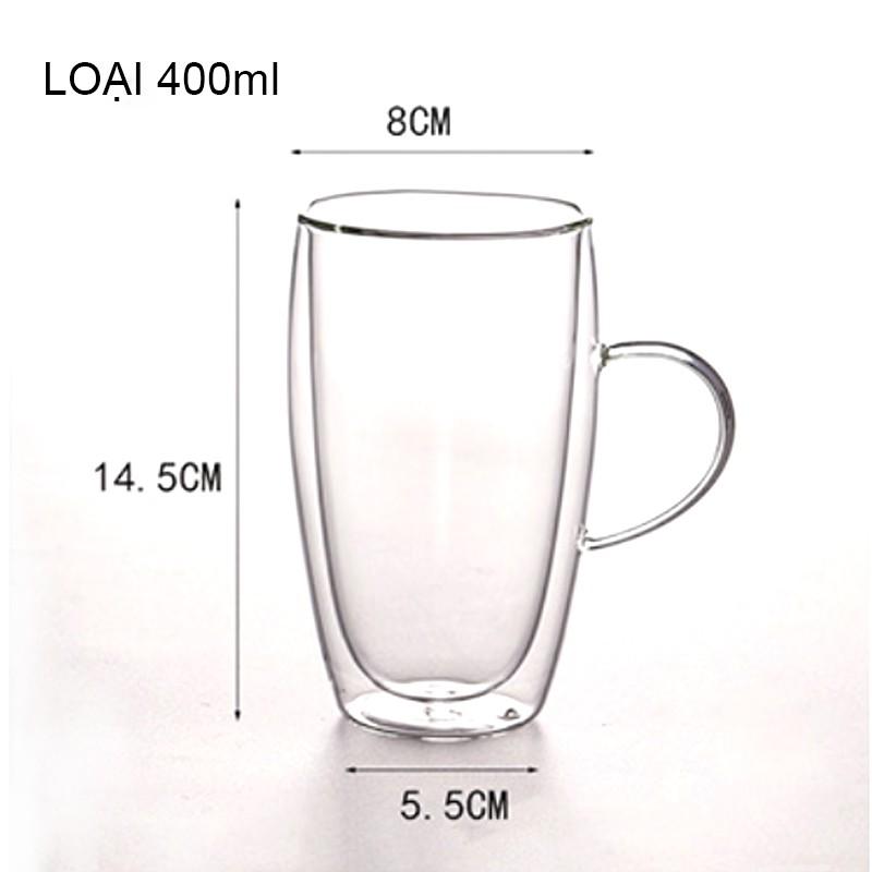CỐC THỦY TINH 2 LỚP GIỮ NHIỆT UỐNG TRÀ VÀ CAFÉ, CÓ TAY CẦM 400ML; 300ml; 200ml; 150ml; 80ml