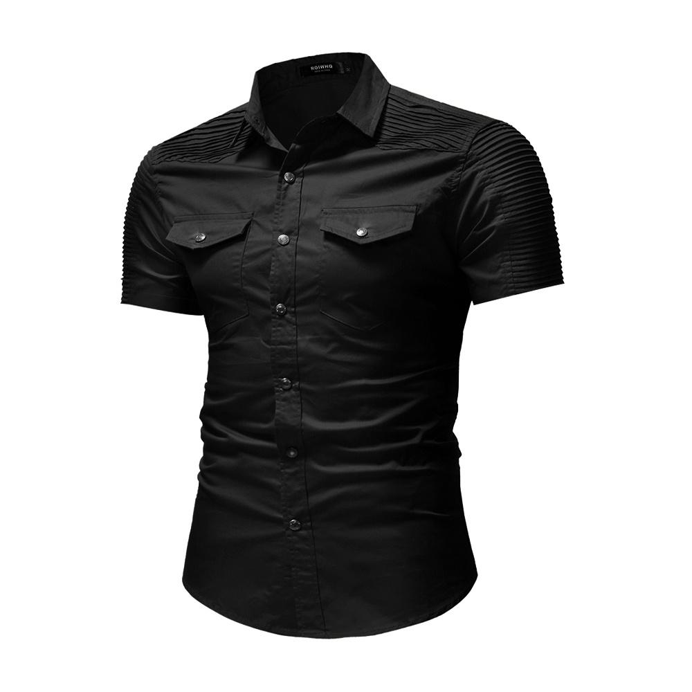 Áo sơ mi cộc tay nam thiết kế vai xếp li phong cách thượng hải đảng cấp, sang chảnh và nam tính mạnh mẽ - H41