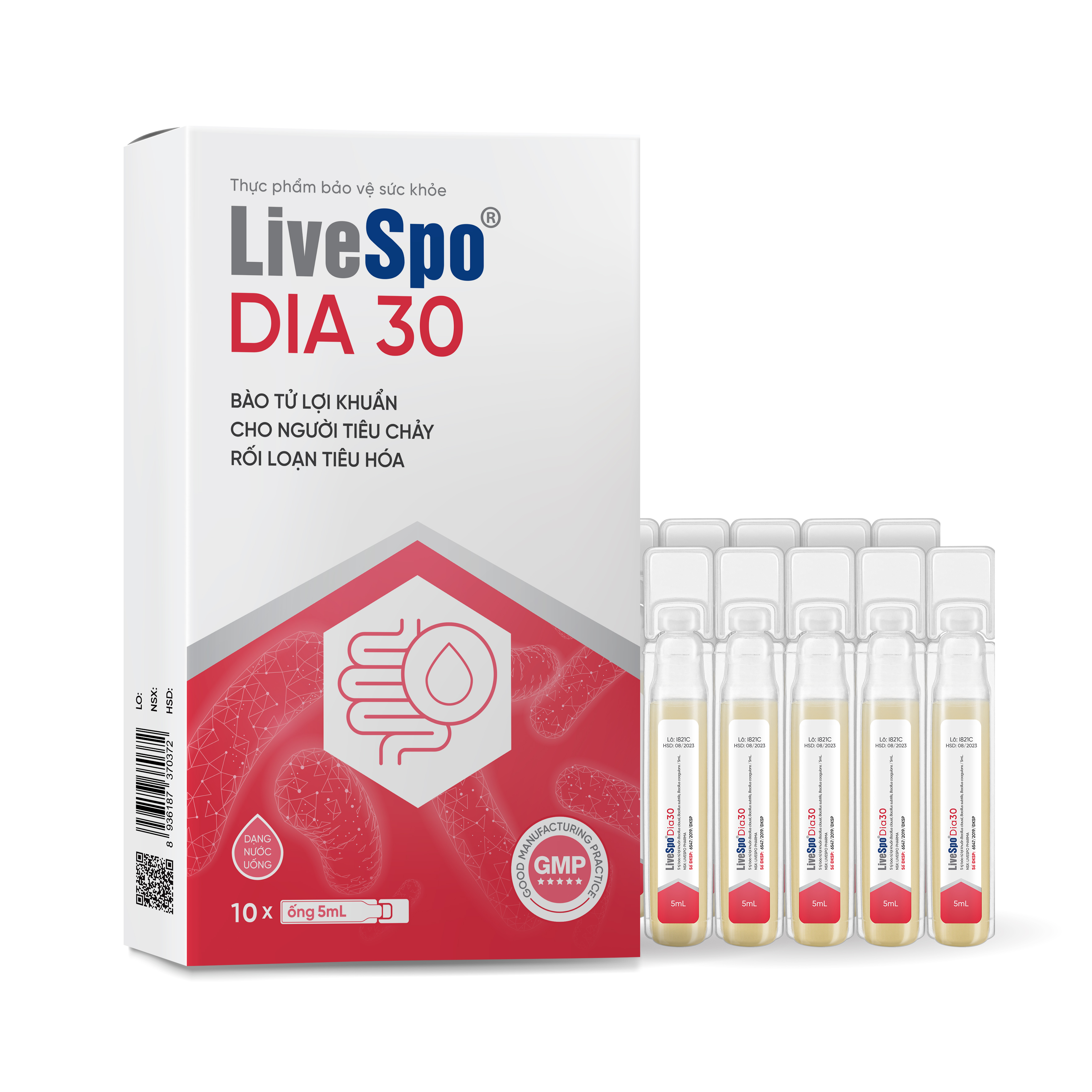 Livespo Spo DIA 30 - Giảm Triệu Chứng Tiêu Chảy Cấp (Nên Có Sẵn Trong Nhà) Hộp 10 ống x 5ml