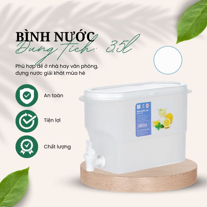 Bình đựng nước có vòi 3,5L Việt Nhật , Bình đựng nước trà, nước trái cây để trong tủ lạnh- Hàng chính hãng