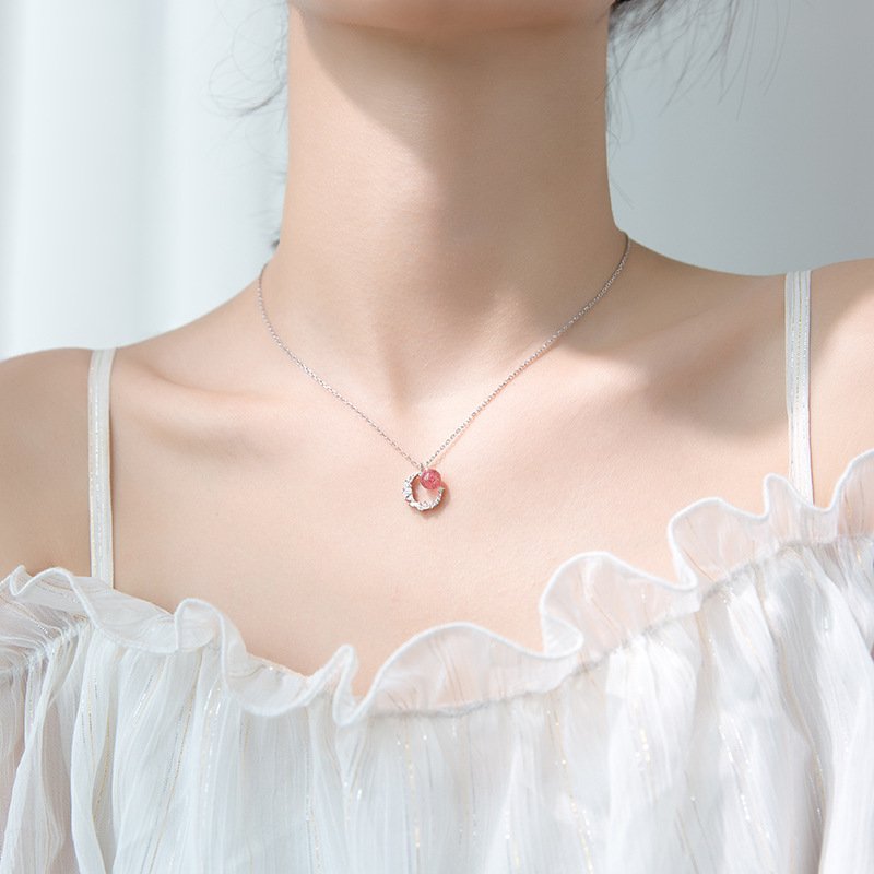 Vòng Cổ Bạc Nữ Vầng Trăng Đá Hồng, Vòng Cổ Bạc S925 - DB2637 - Bảo Ngọc Jewelry