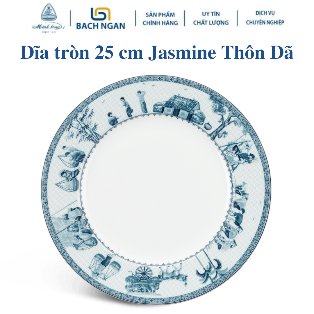 Dĩa tròn Minh Long 25 cm Jasmine Thôn Dã - Bằng sứ, Hàng Đẹp, Cao Cấp, Dùng Trong Gia Đình, Đãi Khách, Tặng Quà Tân Gia