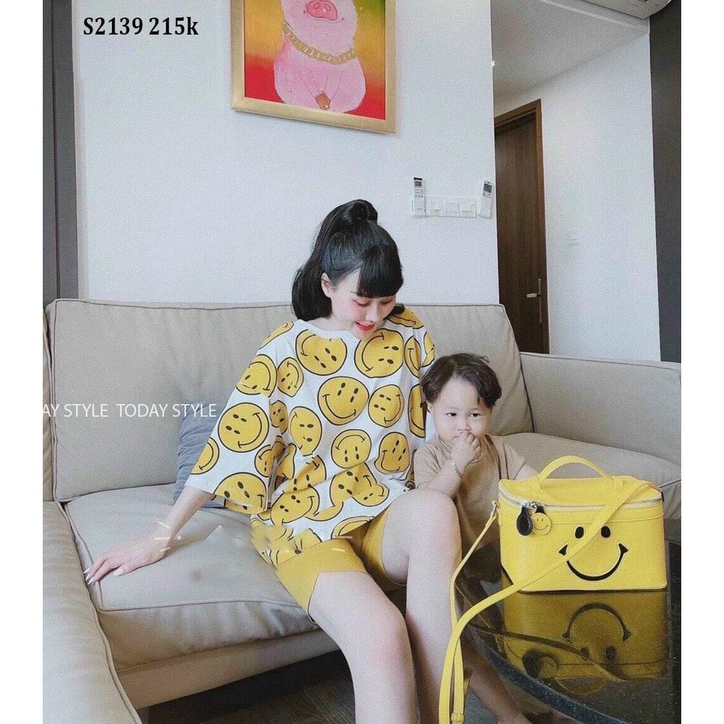 SET BỘ ĐÙI ÁO NỮ FOM IN HÌNH MẶT CƯỜI CUTE KÈM QUẦN THỜI TRANG