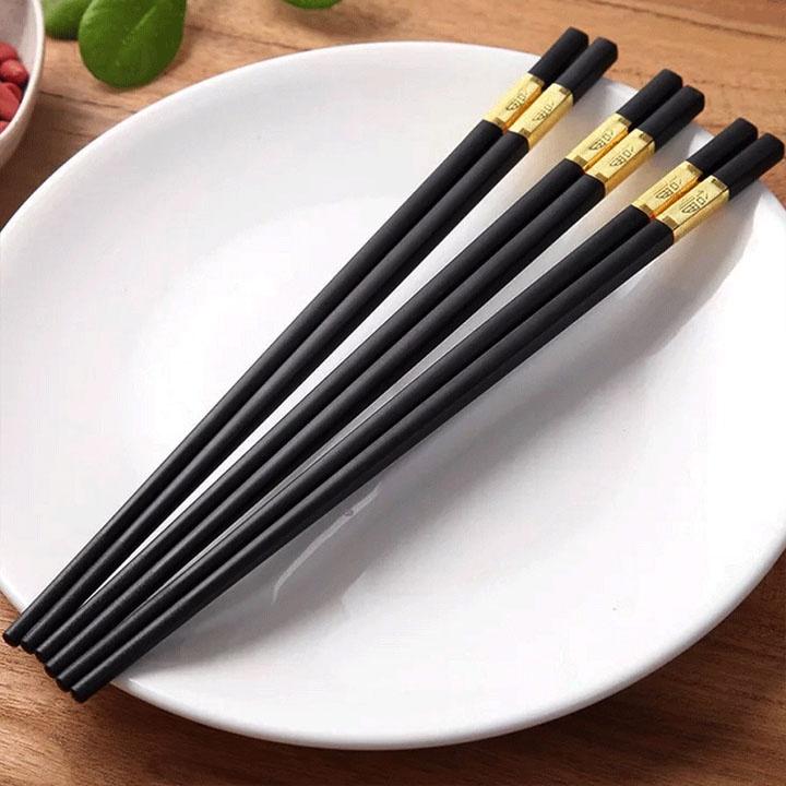 Bộ 10 đôi Đũa mạ vàng, Đũa ăn cao cấp đũa khảm vàng hàn quốc Chống Trơn