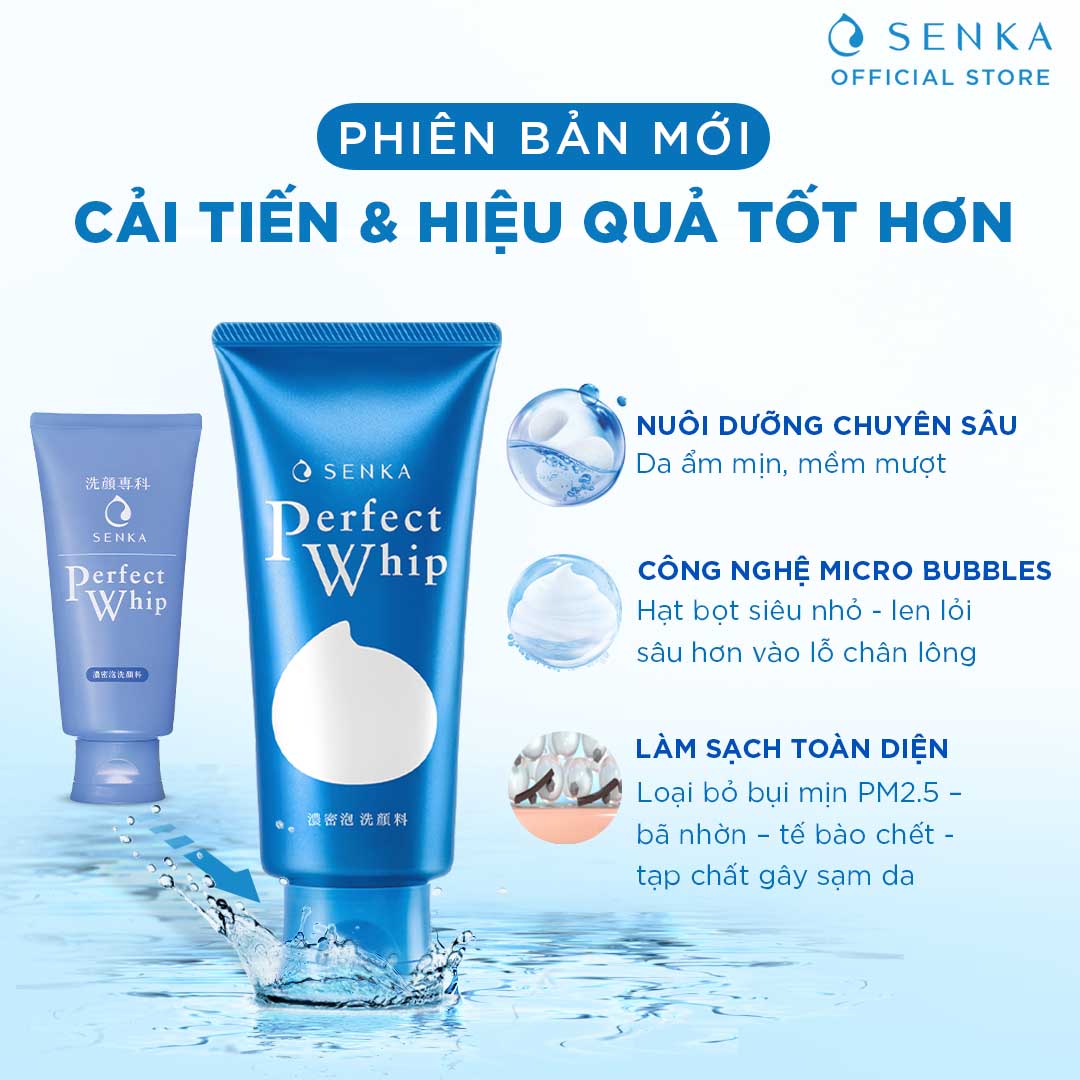 Combo Sữa tắm dưỡng ẩm Senka Perfect Whip 500ml và Sữa rửa mặt sạch ẩm mịn tự nhiên với bọt tơ tằm trắng Perfect Whip 120g