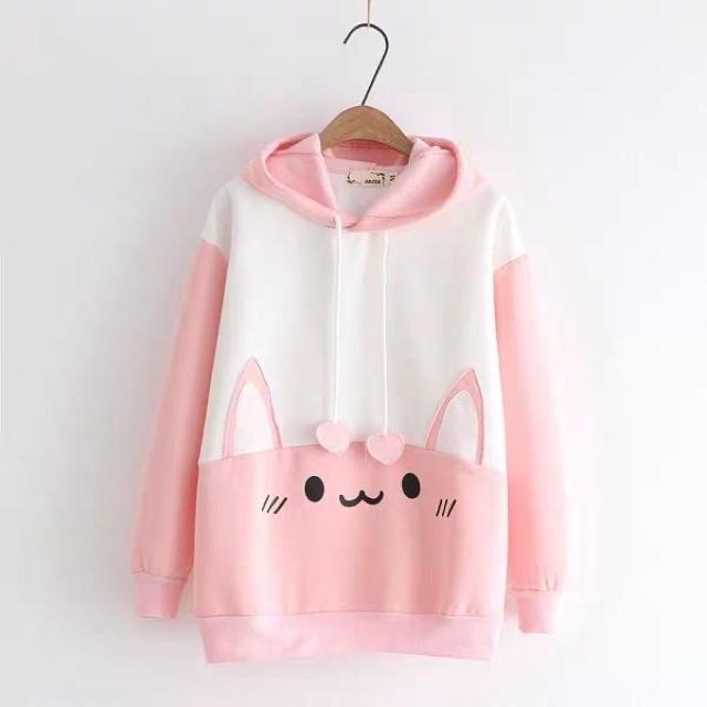 Áo hoodie nỉ lót bông nón có tai thỏ dài kute cho nữ || Hany Shop