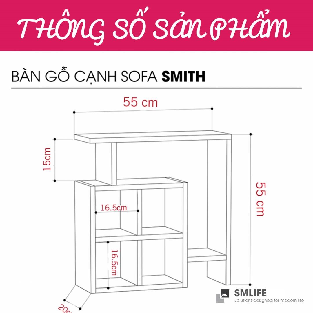 Bàn gỗ cạnh Sofa hiện đại SMLIFE Smith  | Gỗ MDF dày 17mm chống ẩm | D55xR20xC55cm - Màu