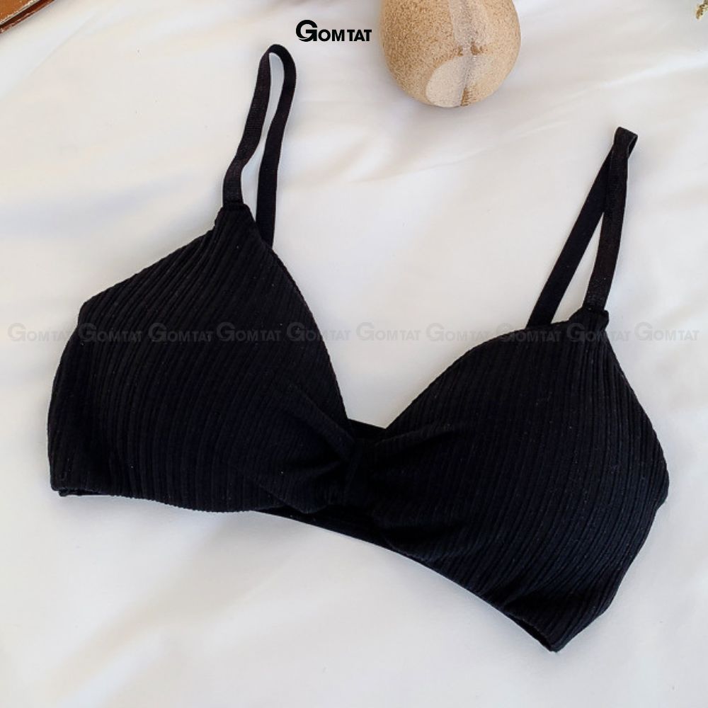 Áo bra thắt nơ 2 dây không gọng đệm mỏng siêu nâng ngực, áo lót nữ hở lưng chất cotton siêu thoáng khí - BRANO-003