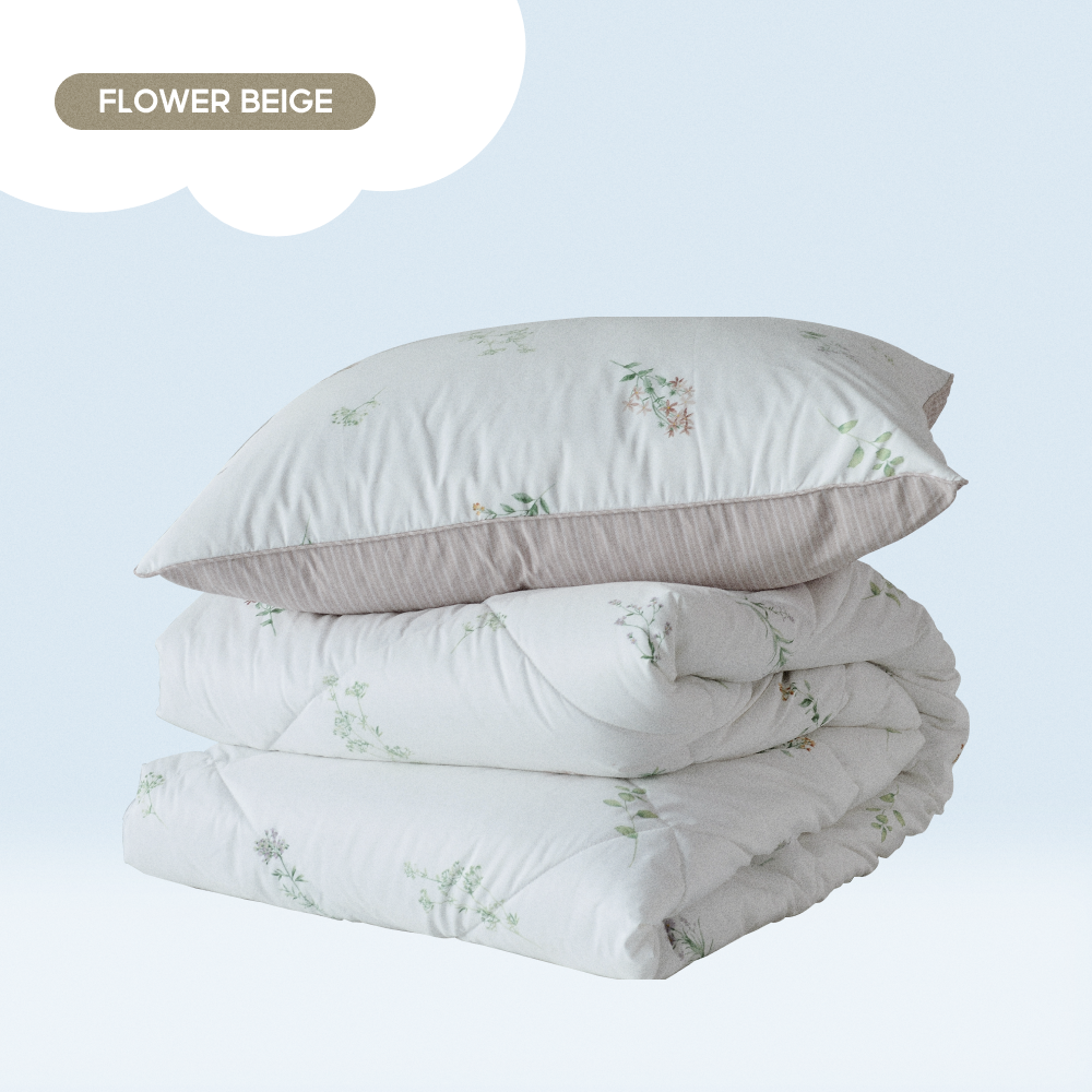 Chăn Chần Bông Arize Vải Microfiber Flower Beige 1.5mx2m, 2mx2.2m