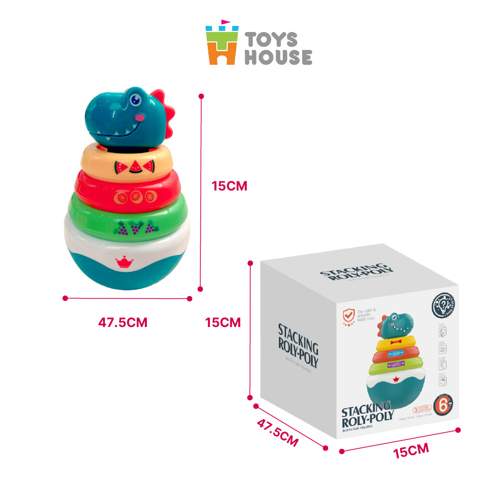 Đồ chơi lật đật, vòng xúc xắc xếp chồng nhiều màu sắc hình khủng long ToysHouse HE0298