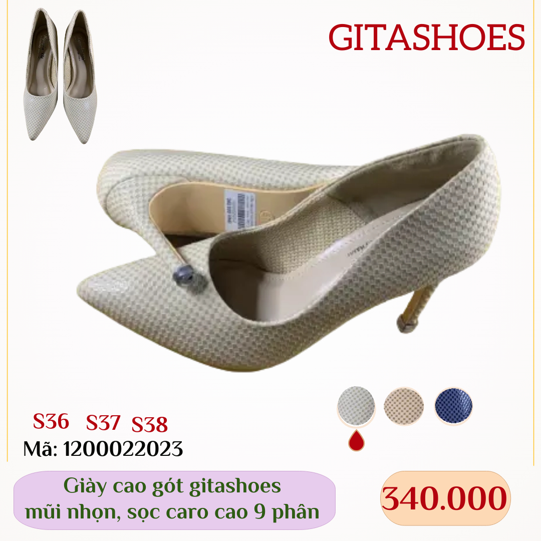 Giày cao gót gitashoes mũi nhọn, hình sọc caro, cao 9 phân - 1200022023