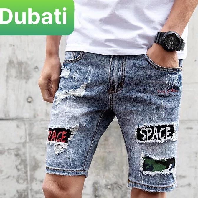 QUẦN SHORT SỌT LỬNG JEAN NAM CHẤT BÒ XANH THÊU CHỮ SPACE THÁI LAN CAO CẤP-DB 190 - DUBATI FASHION