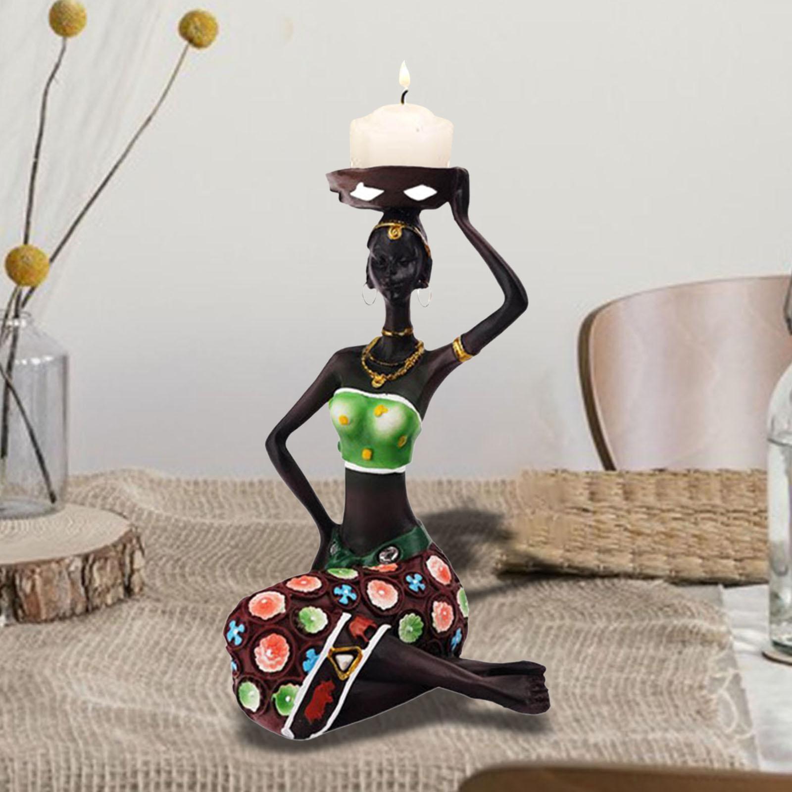 African Women Statues Candlestick Tea Lights Candle Holder Home Room