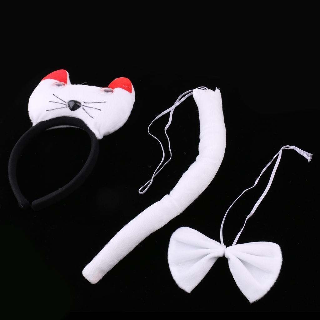 Christmas Animal Headband Bow Tail Kids Kit Set Costume Accessories - White, as described