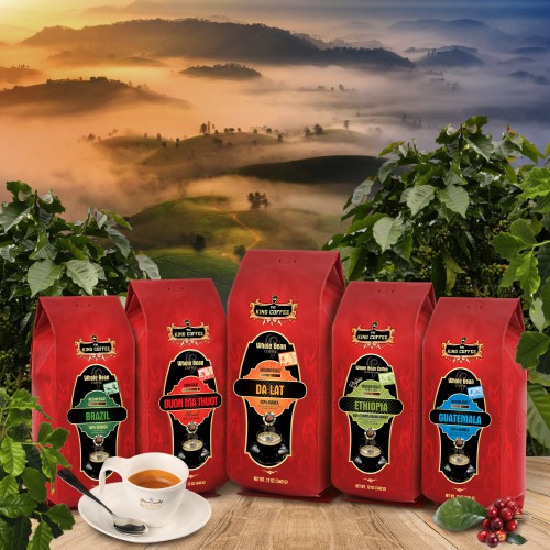 Cà Phê Hạt Rang Nguyên Chất 100% Arabica Đà Lạt KING COFFEE - Túi 340g - Mức độ rang vừa cho hương thơm nồng, chua vừa